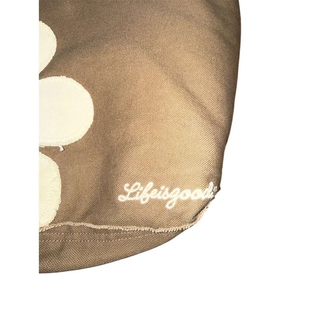 Life is Good Tote Bag Brown Medium Floral Daisy Applique Reusable Shopper boho - Picture 4 of 8